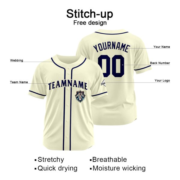 Benutzerdefinierte Baseball Jersey Personalisierte Baseball Shirt genäht und Druck Creme Online-Verkauf – Bild 2