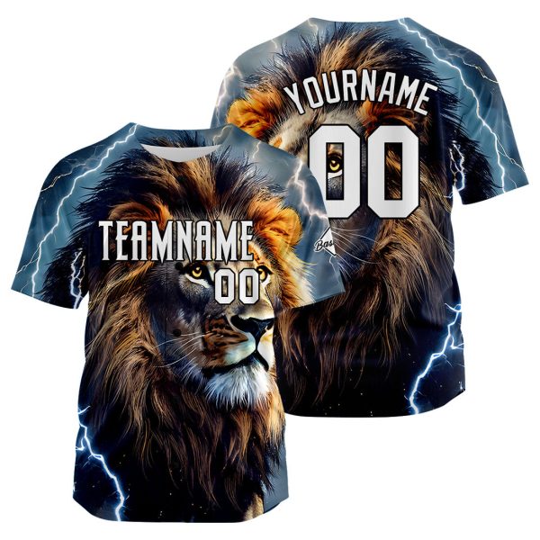 Benutzerdefinierte Baseball Jersey Personalisierte Baseball Shirt genäht und Druck Blitz Löwe Im Angebot