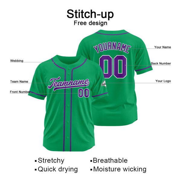 Benutzerdefinierte Authentisch Baseball-Trikot Grün- Lila Online – Bild 2