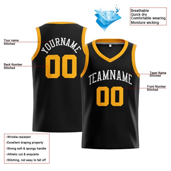 Benutzerdefinierte Authentisch  Basketball Trikot Schwarz Gelb Online-Verkauf – Bild 4