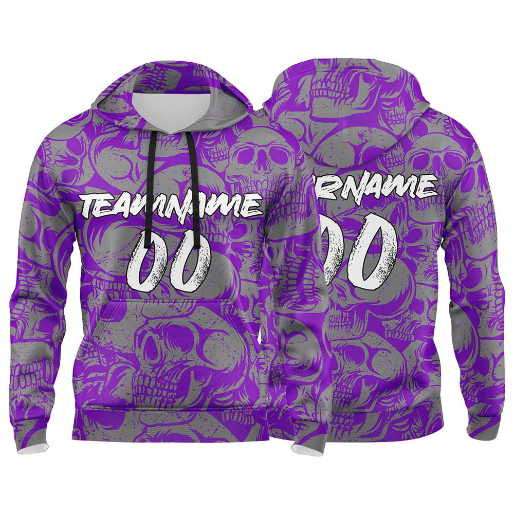 Benutzerdefinierter Sweatshirt-Hoodie für Mann, Frau, Mädchen, Junge. Drucken Sie Ihr Logo, Ihren Namen und Ihre Nummer Lila&Grau Schn?ppchen