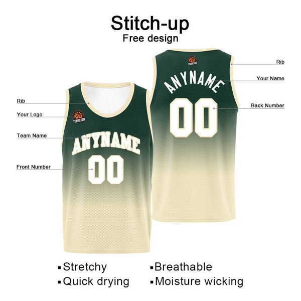 Benutzerdefinierte Basketball Jersey personalisiert genäht Name&Number&Logo Grün&Creme Online – Bild 5