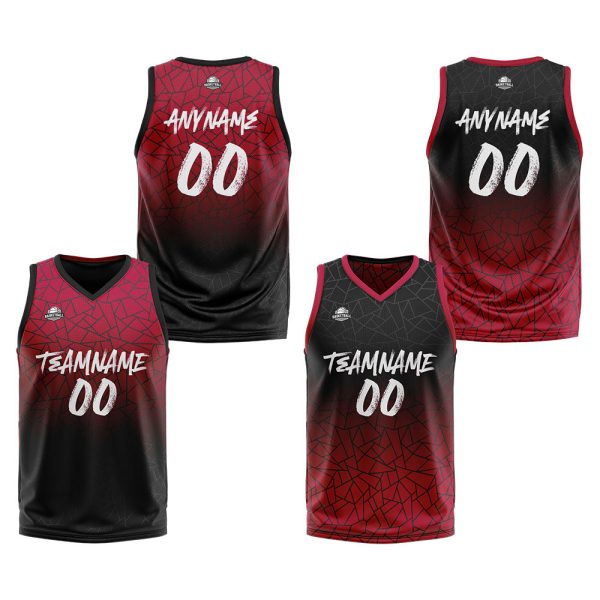 Benutzerdefinierte Reversible Basketball Jersey Personalisierte Print Name Nummer Logo Flaw-Rot&Schwarz Im Angebot