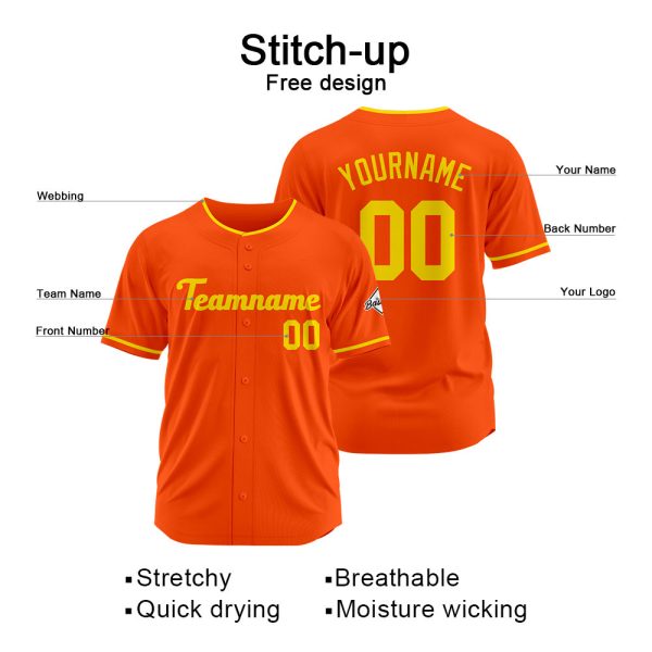 Benutzerdefinierte Authentisch Baseball-Trikot Orange Gelb Verkauf – Bild 2