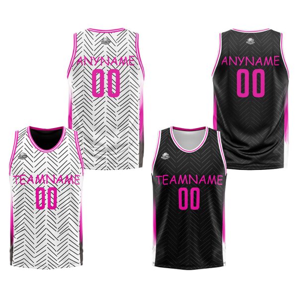 Benutzerdefinierte Reversible Basketball Jersey Personalisierte Print Name Nummer Logo Chevron-Weiß&Schwarz Angebot – Bild 2