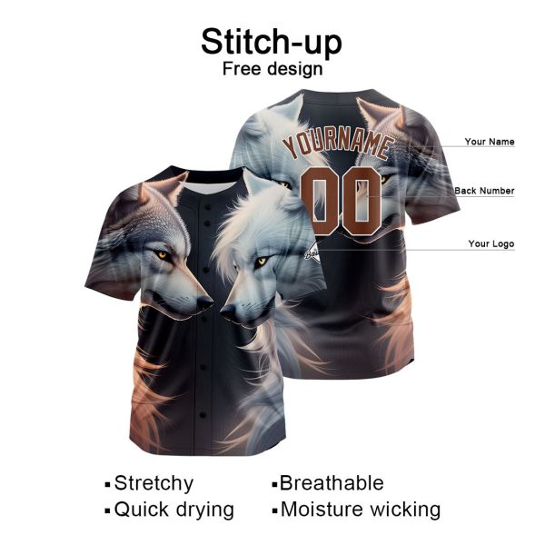 Benutzerdefinierte Baseball Jersey Personalisierte Baseball Shirt genäht und Druck Samurai Wolf Im Angebot – Bild 2