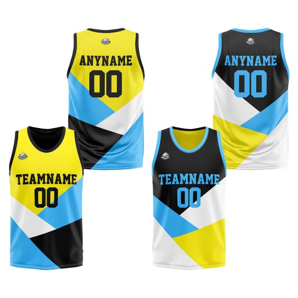 Benutzerdefinierte Reversible Basketball Jersey Personalisierte Print Name Nummer Logo Color Farbe Block-Gelb&Blau Online-Verkauf – Bild 2