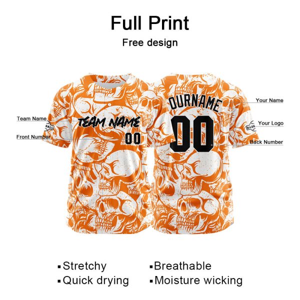 Benutzerdefinierte Baseball Jersey Personalisierte Baseball Shirt genäht und Druck Orange&Weiß Jetzt online – Bild 2