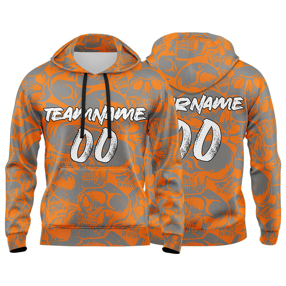 Benutzerdefinierter Sweatshirt-Hoodie für Mann, Frau, Mädchen, Junge. Drucken Sie Ihr Logo, Ihren Namen und Ihre Nummer Orange&Grau Verkauf