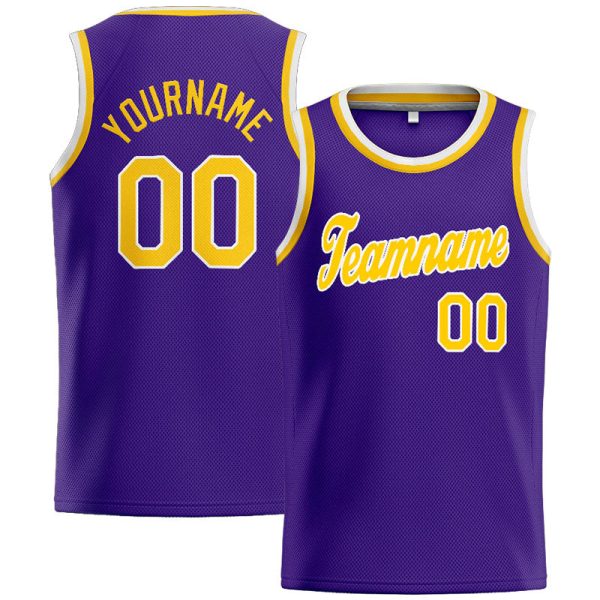 Benutzerdefinierte Authentisch  Basketball Trikot Violett- Gelb- Weiß Zu verkaufen