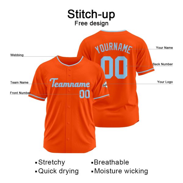 Benutzerdefinierte Authentisch Baseball-Trikot Orange-Hellblau Schn?ppchen – Bild 2