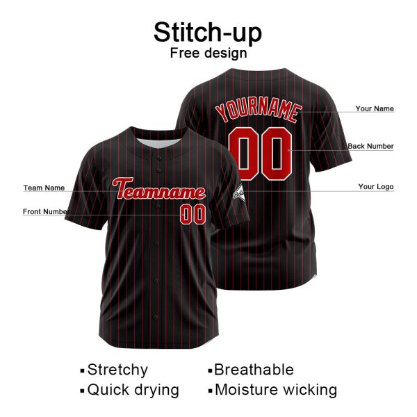 Benutzerdefinierte Authentisch Baseball-Trikot Schwarz Rot Zu verkaufen – Bild 2