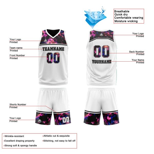 Benutzerdefinierte Reversible Basketball Jersey Personalisierte Print Name Nummer Logo Weiß-Schwarz Online-Schn?ppchen – Bild 4