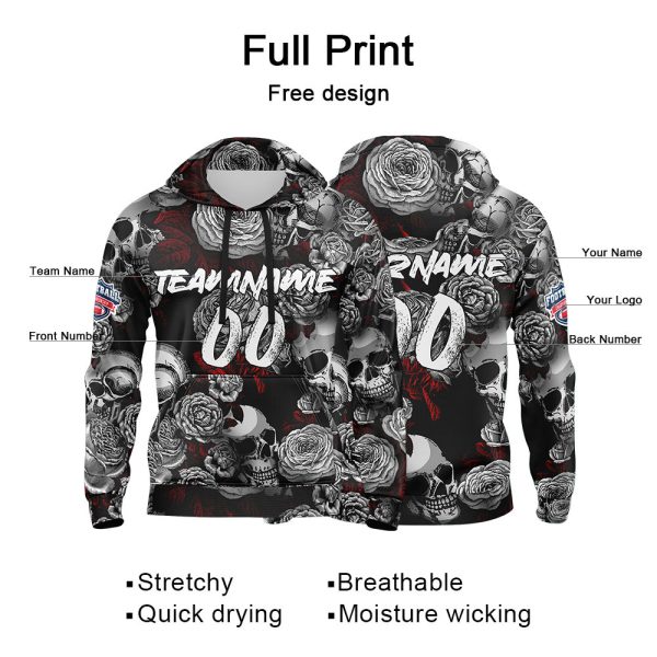 Benutzerdefinierter Sweatshirt-Hoodie für Mann, Frau, Mädchen, Junge. Drucken Sie Ihr Logo, Ihren Namen und Ihre Nummer Grau&Rot Rabatt – Bild 2
