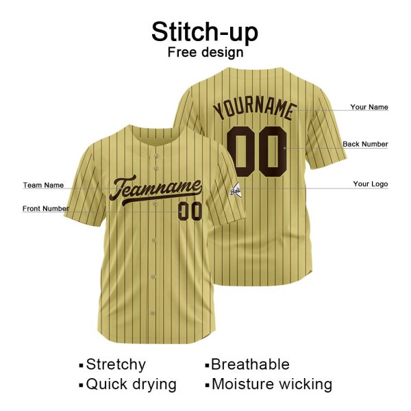 Benutzerdefinierte Authentisch Baseball  Nadelstreifen Gold-Braun Netz Online-Schn?ppchen – Bild 3