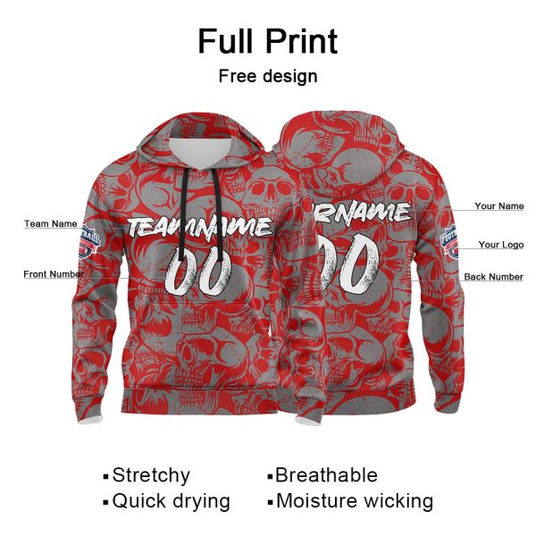 Benutzerdefinierter Sweatshirt-Hoodie für Mann, Frau, Mädchen, Junge. Drucken Sie Ihr Logo, Ihren Namen und Ihre Nummer Rot&Grau Online-Schn?ppchen – Bild 2
