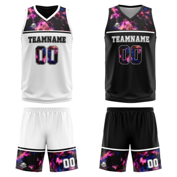 Benutzerdefinierte Reversible Basketball Jersey Personalisierte Print Name Nummer Logo Weiß-Schwarz Online-Schn?ppchen – Bild 3