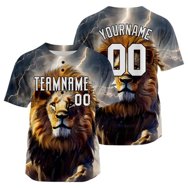 Benutzerdefinierte Baseball Jersey Personalisierte Baseball Shirt genäht und Druck Blitz Löwe Jetzt online