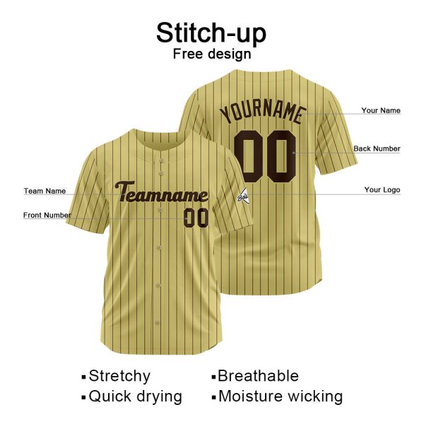Benutzerdefinierte Authentisch Baseball  Nadelstreifen Gold-Braun Netz Angebot – Bild 3