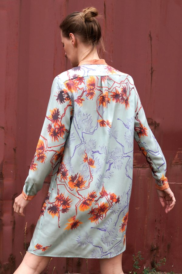 Floral Shirt Dress in Mint Orange Im Angebot – Bild 3