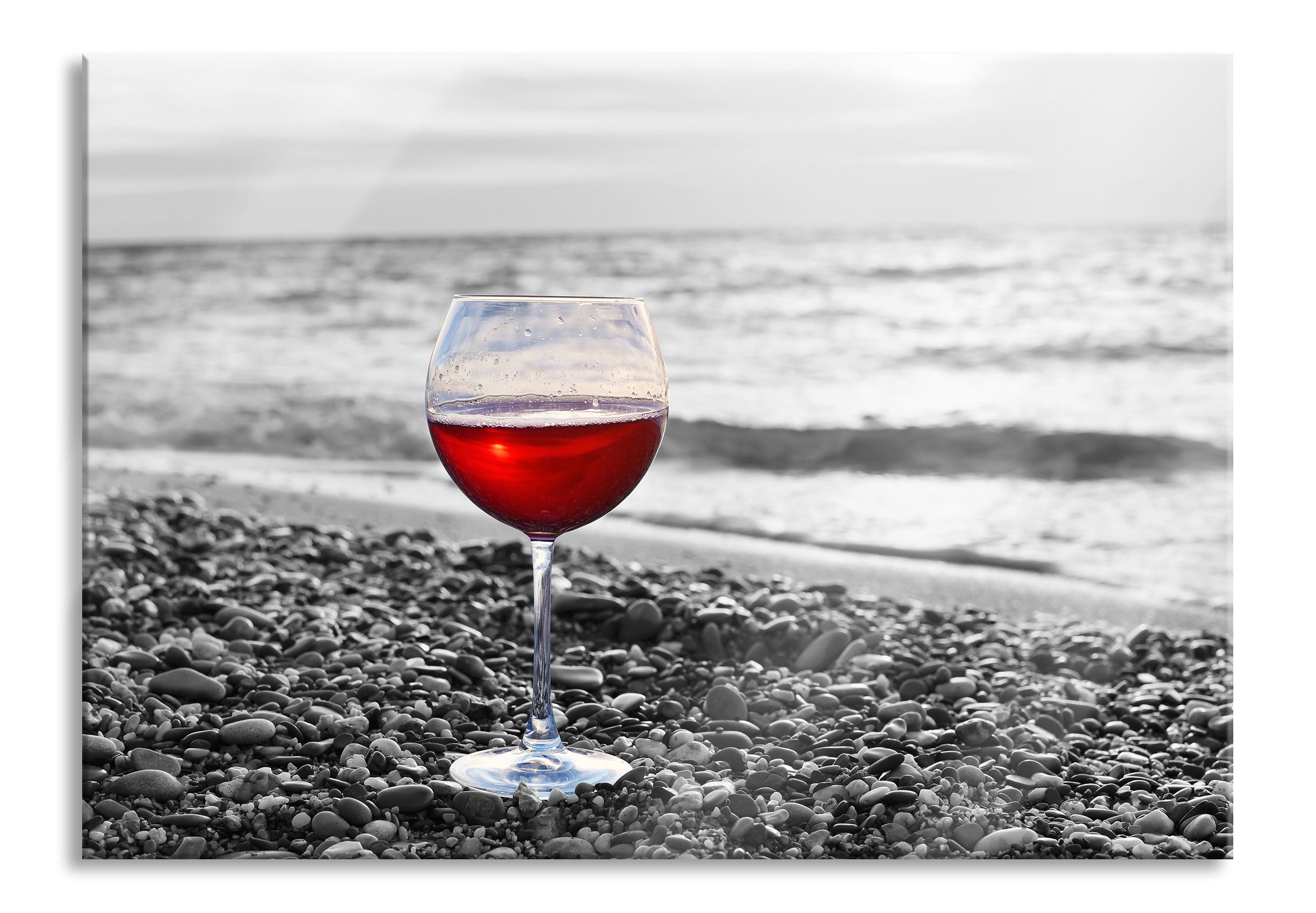Weinglas am Strand, Glasbild Schn?ppchen