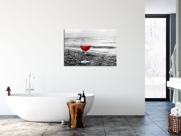 Weinglas am Strand, Glasbild Schn?ppchen – Bild 4