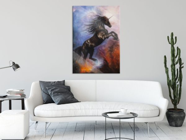 Traumhaftes schwarzes Einhorn, Glasbild Im Angebot – Bild 2
