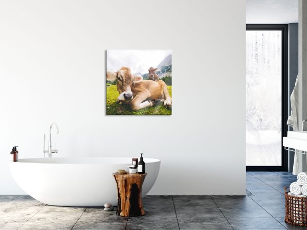 Almkuh in den Bergen, Glasbild Quadratisch Angebot – Bild 4