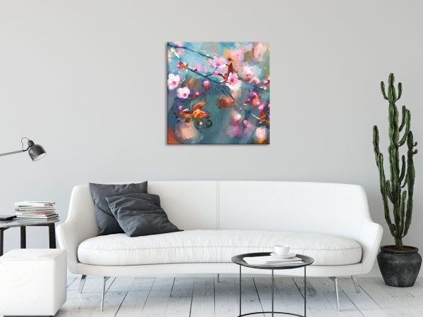 Exotische Sakura Blüten, Glasbild Quadratisch Im Angebot – Bild 2