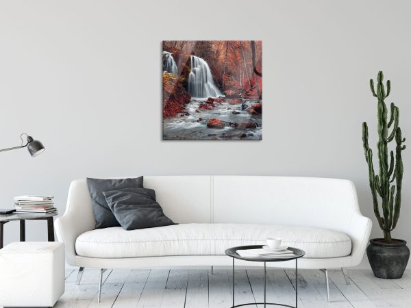 Wasserfall im Wald, Glasbild Quadratisch Angebot – Bild 2