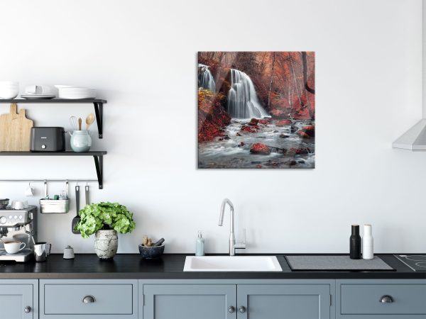 Wasserfall im Wald, Glasbild Quadratisch Angebot – Bild 3