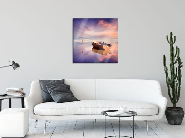 Einsames Boot auf See, Glasbild Quadratisch Im Angebot – Bild 2
