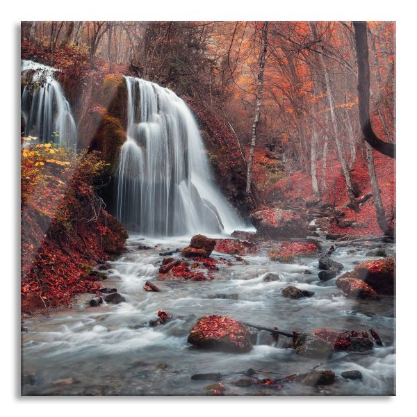 Wasserfall im Wald, Glasbild Quadratisch Angebot