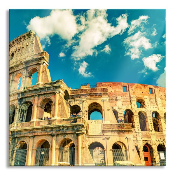 Colosseum bei Tag in Rom, Glasbild Quadratisch Online-Schn?ppchen