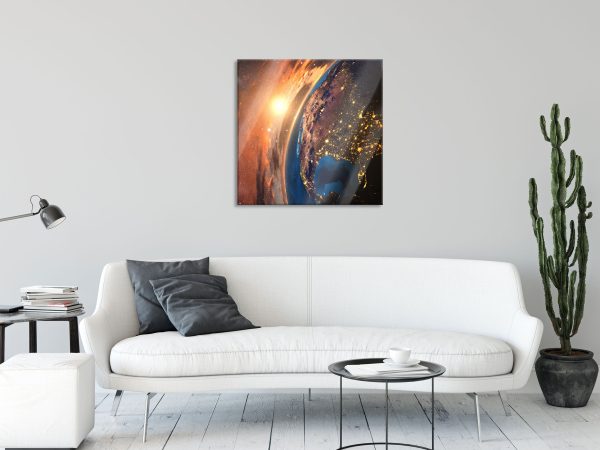 3D-Rendering der Erde, Glasbild Quadratisch Im Angebot – Bild 2