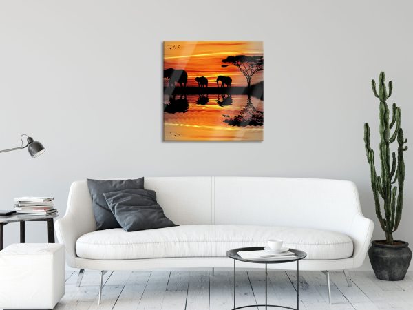 Afrika Elefant in Sonnenschein, Glasbild Quadratisch Rabatt – Bild 2